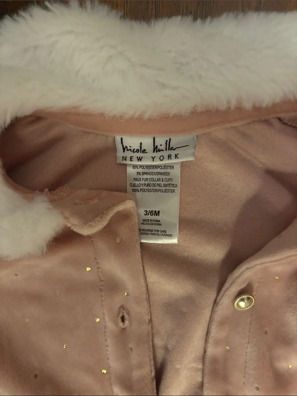 Velvet Faux-Fur Trim Pink Baby One-Piece Romper